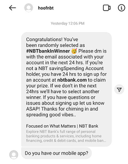 Fraudulent Instagram Post